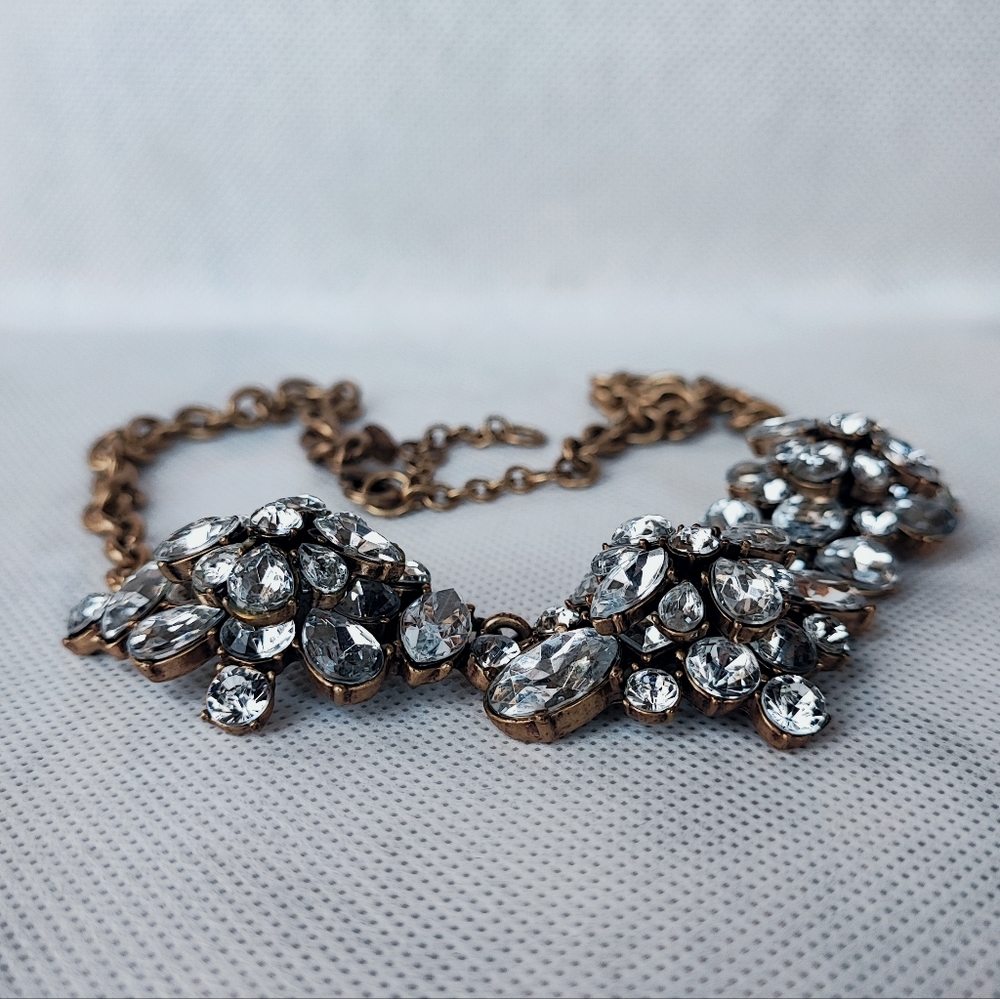 J. Crew Formal Clear Rhinestone Statement Necklace With Dust Bag Formal Bridal - Picture 7 of 16